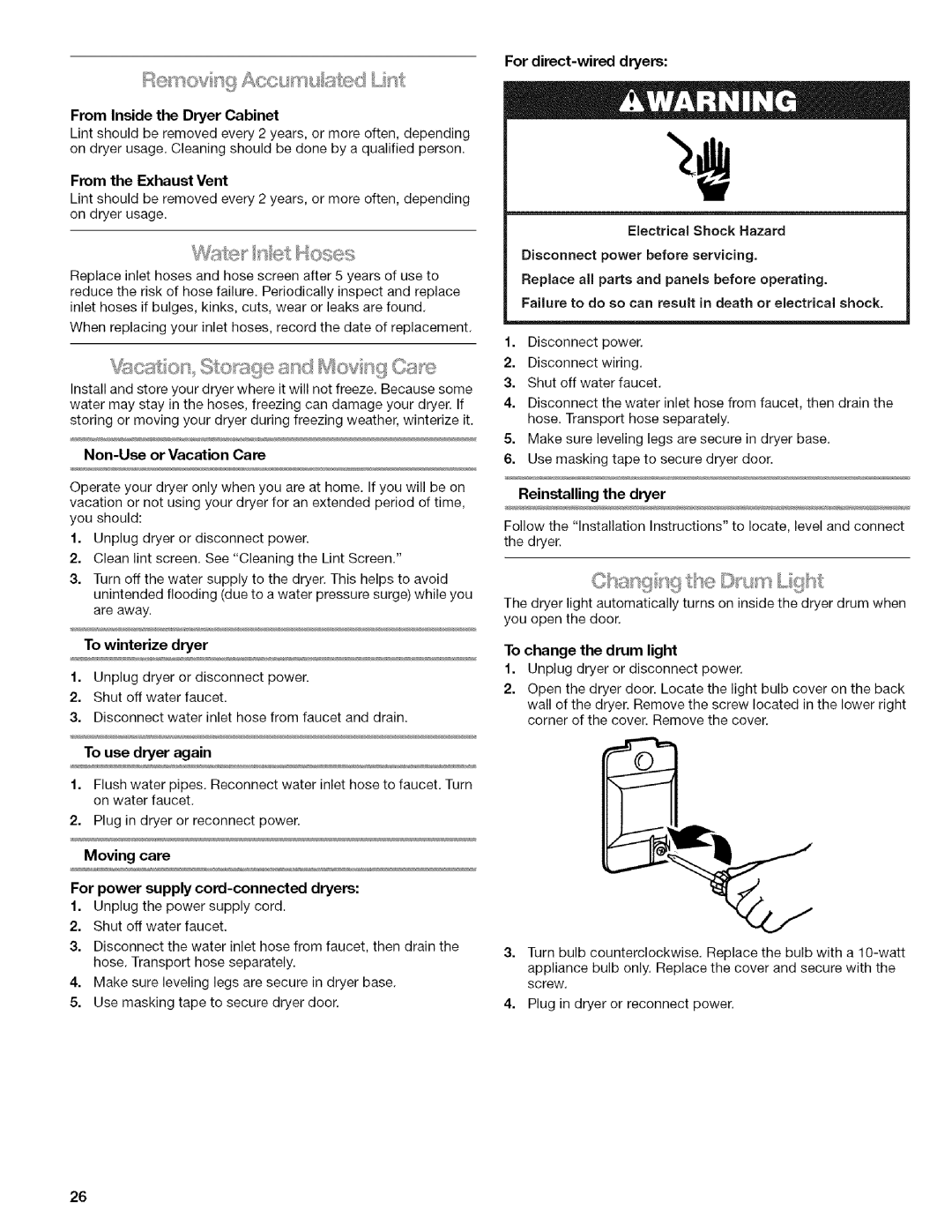 Kenmore I10.8808, I10.8809 manual For direct-wired dryers 