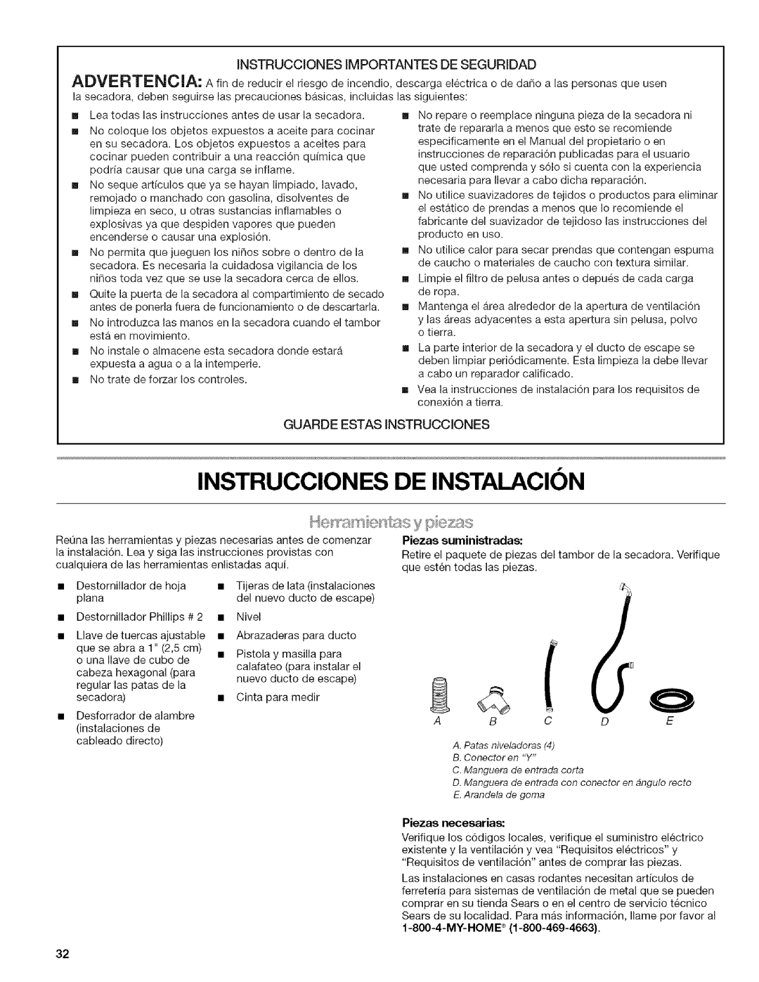 Kenmore I10.8808, I10.8809 manual Instrucciones DE Instalacion, Piezas suministradas, Piezas necesarias 