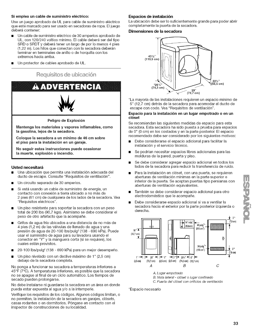 Kenmore I10.8809, I10.8808 manual Si emplea un cable de suministro elctrico, Peligro de Explosion, Usted necesitara 