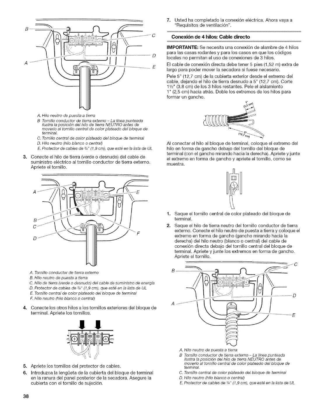 Kenmore I10.8808, I10.8809 manual Conexibn de 4 hilos Cable directo 