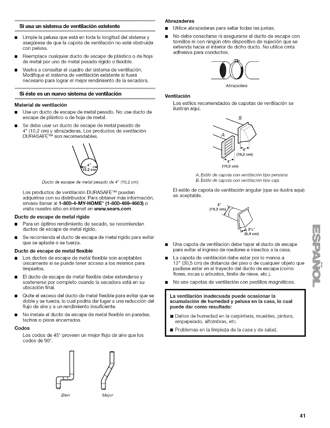 Kenmore I10.8809, I10.8808 Ducto de escape de metal flexible, Codos, Abrazaderas, Ventilaci6n, Puede dar come resultado 