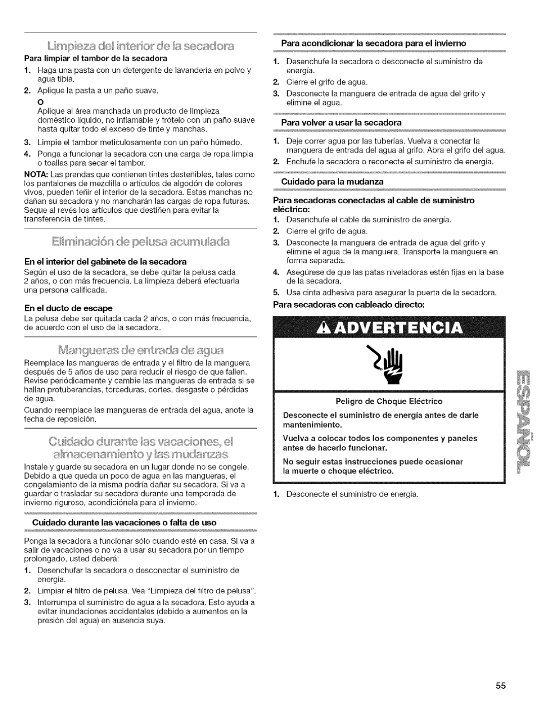 Kenmore I10.8809 Para limpiar el tambor de la secadora, En el interior del gabinete de la secadora, En el ducto de escape 