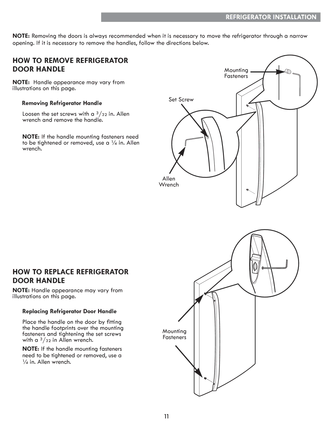 Kenmore kenmore manual HOW to Remove Refrigerator Door Handle, Removing Refrigerator Handle, Allen Wrench 