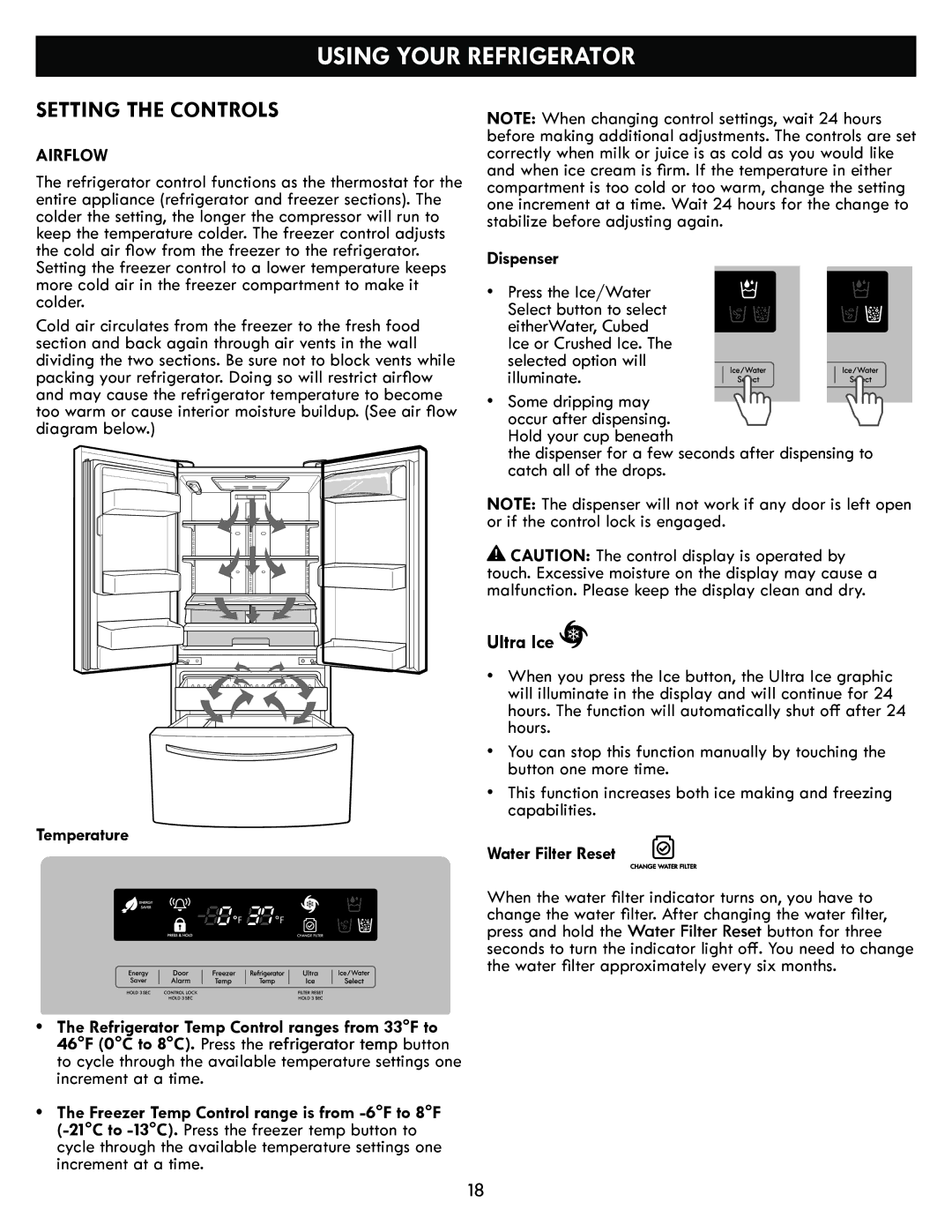 Kenmore kenmore manual Using Your Refrigerator, Setting the Controls, Airflow 