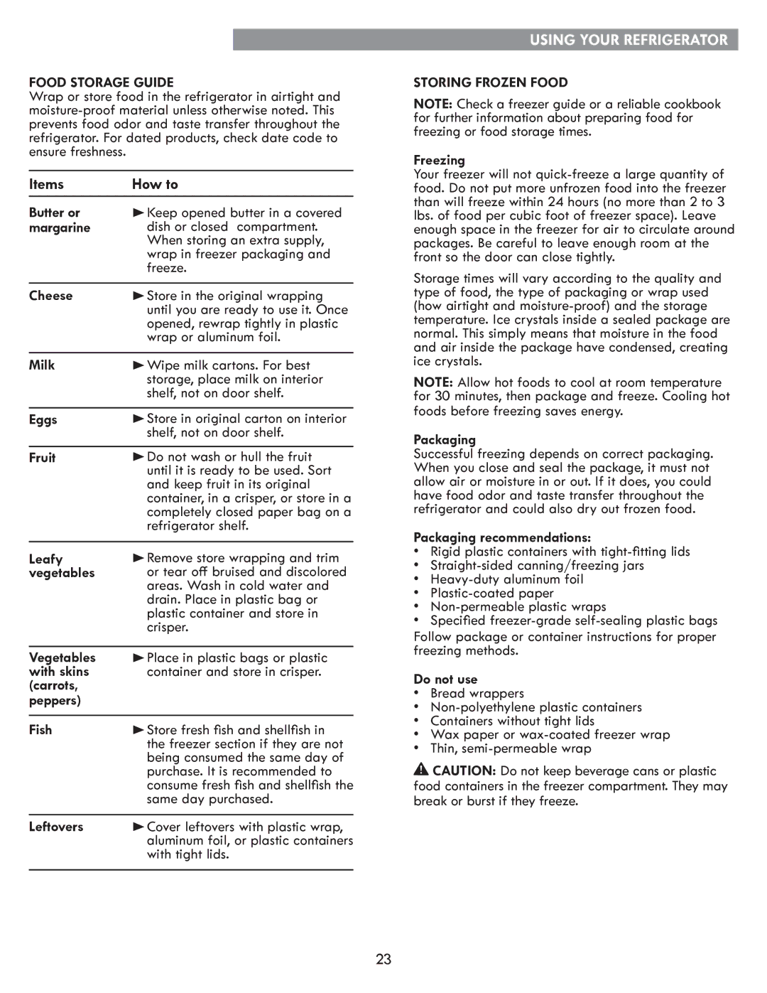 Kenmore kenmore manual Food Storage Guide, Storing Frozen Food 