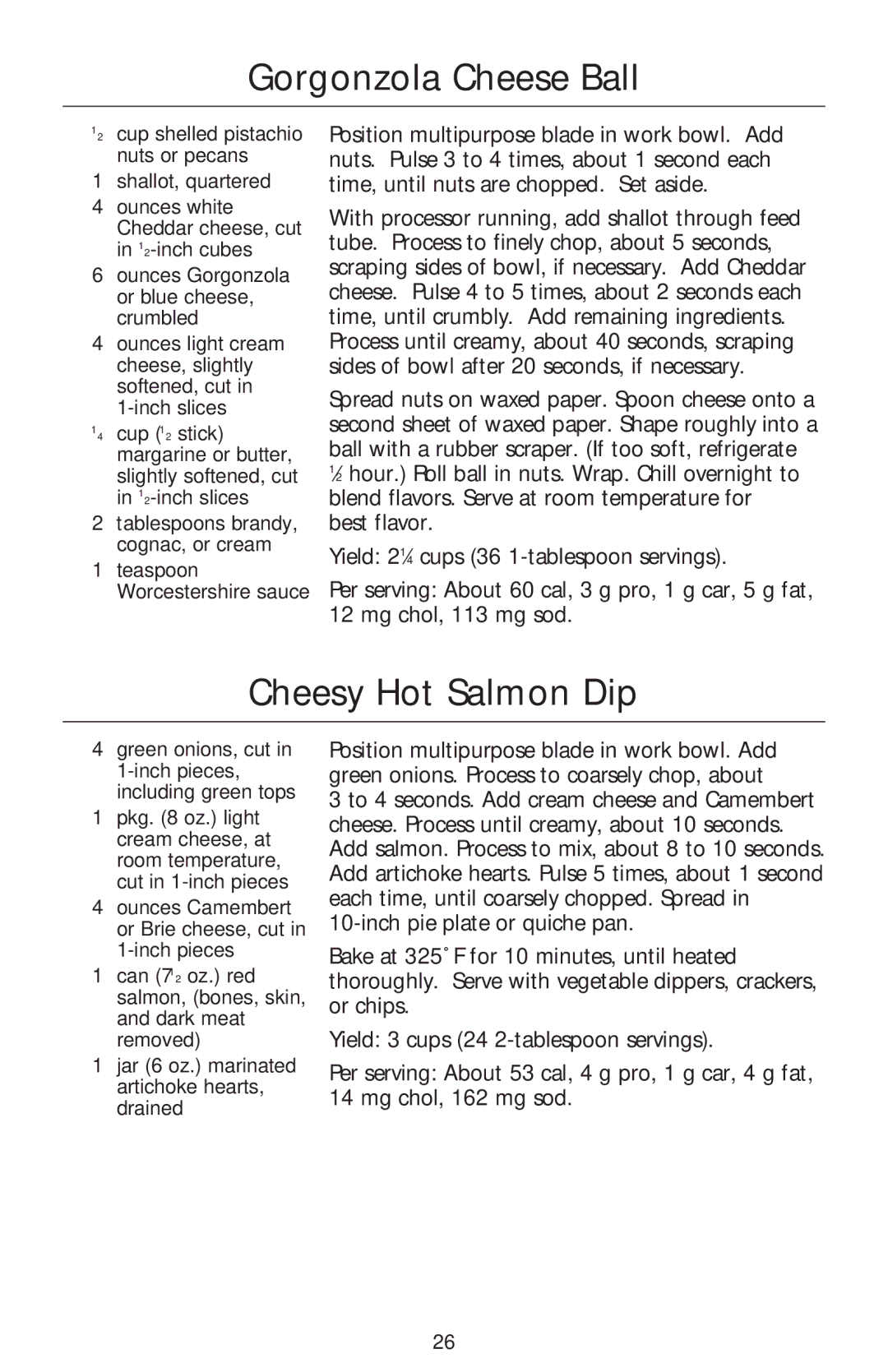 Kenmore KFPPS Gorgonzola Cheese Ball, Cheesy Hot Salmon Dip, Can 71⁄2 oz. red salmon, bones, skin, and dark meat removed 