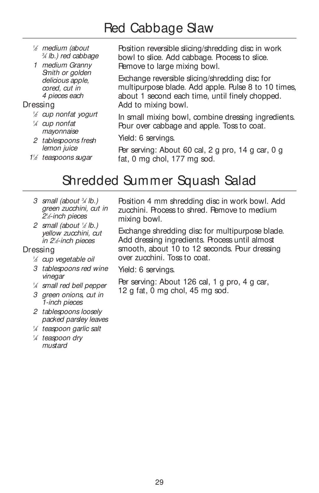 Kenmore KFP6EW, KFPSL6, KFPSL4, KFPFF, KFPSH6, KFPPS, KFPCJ, KFPJE, KFPDS6, KFPJU Red Cabbage Slaw, Shredded Summer Squash Salad 