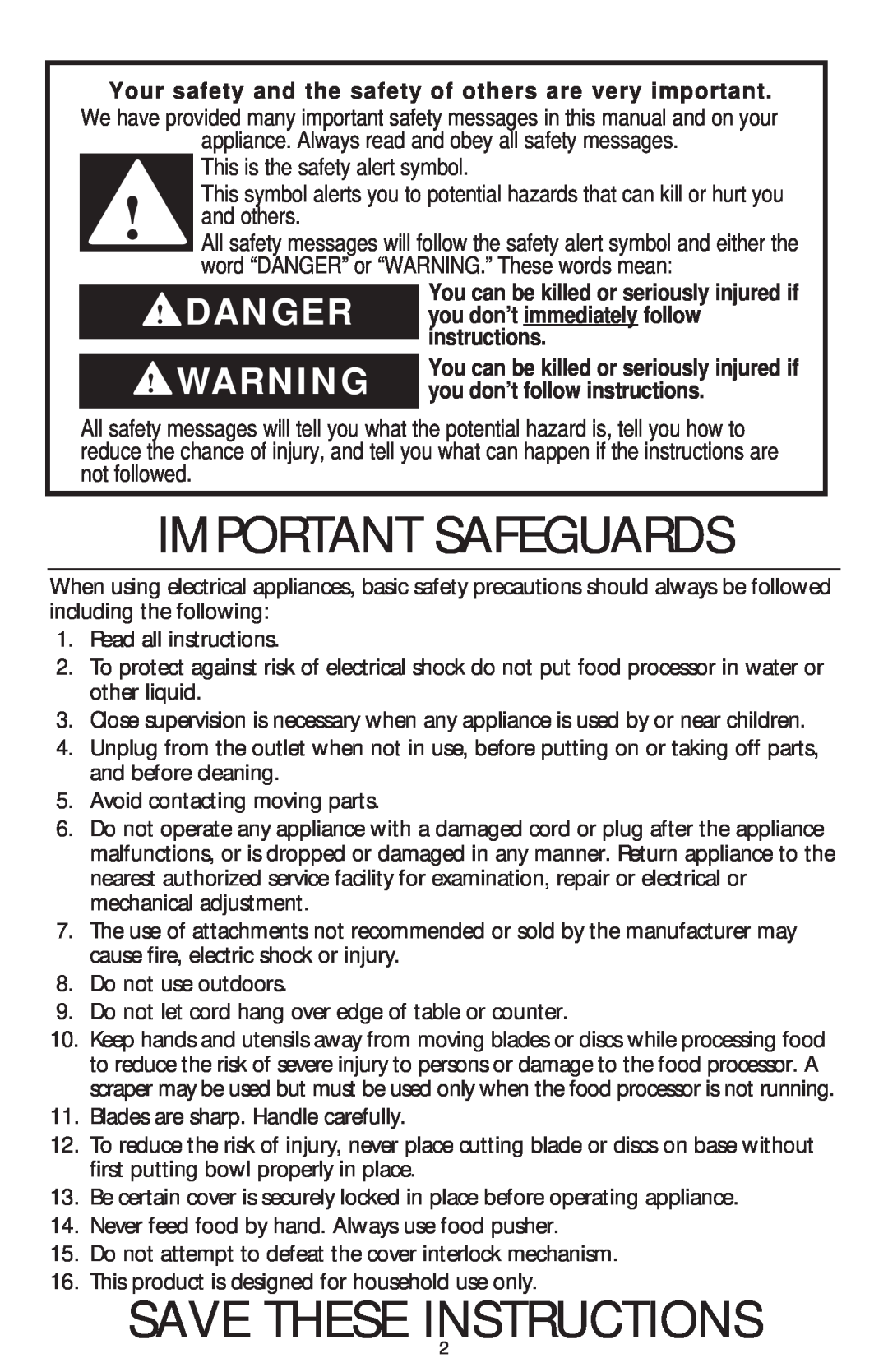 Kenmore KFPPS manual Your safety and the safety of others are very important, Important Safeguards, Save These Instructions 