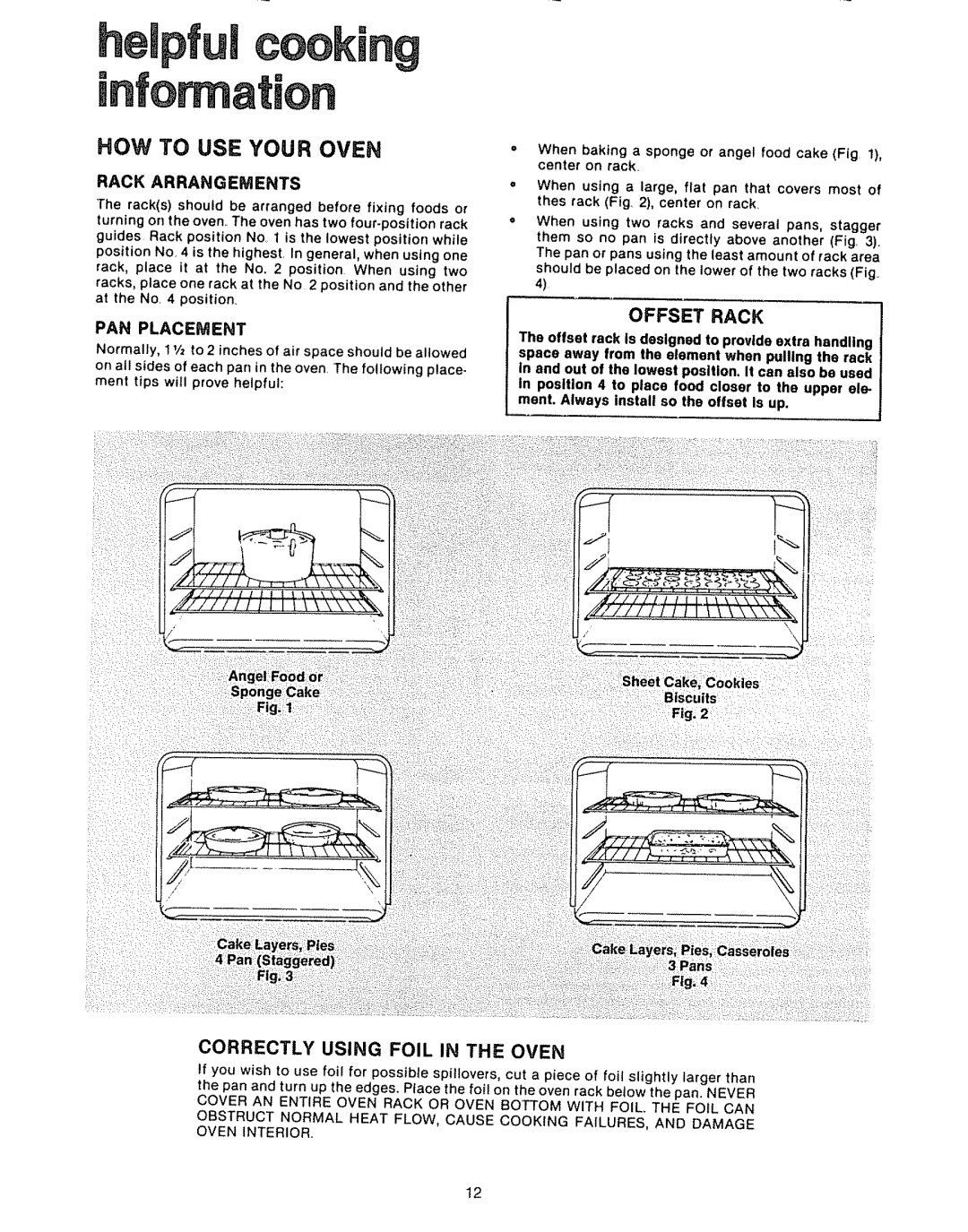 Kenmore Kitchen Grill manual Offset Rack, Rack Arrangements, PAN Placement 