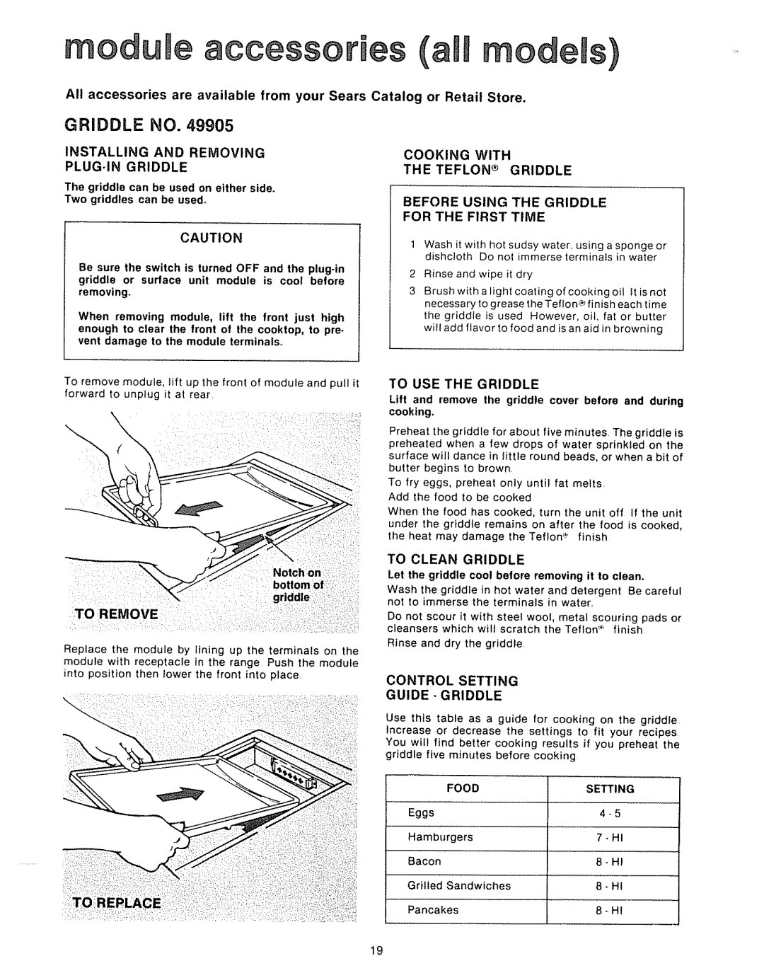 Kenmore Kitchen Grill manual Griddle no, Installing and Removing PLUG-IN Griddle, To USE the Griddle, To Clean Griddle 