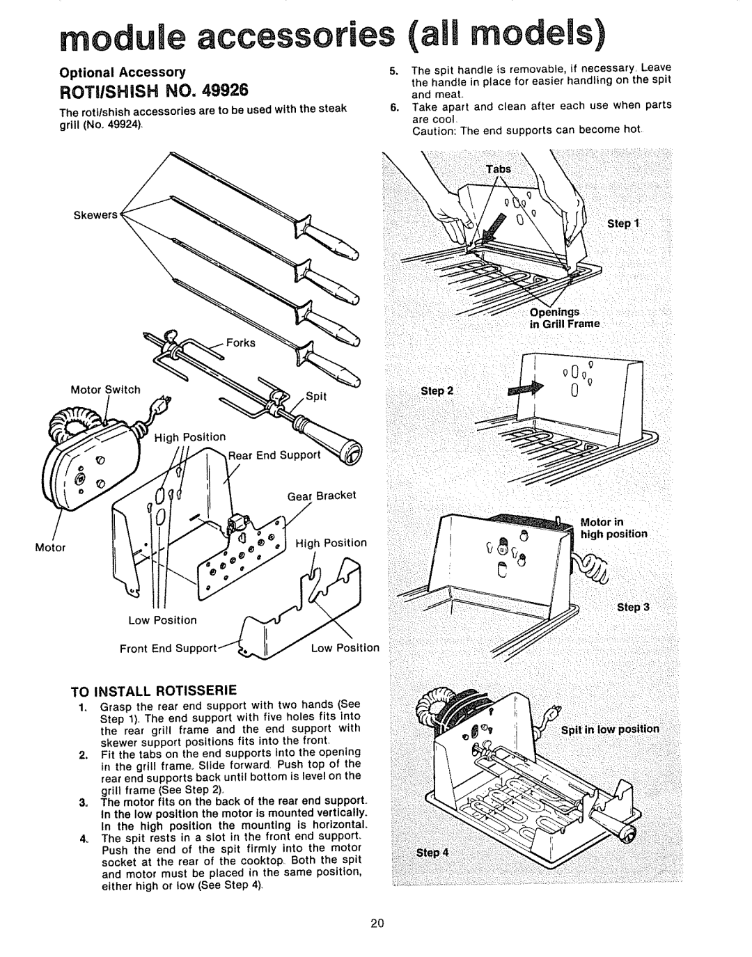 Kenmore Kitchen Grill manual ROTIlSHISH no, Optional Accessory, To Install Rotisserie 