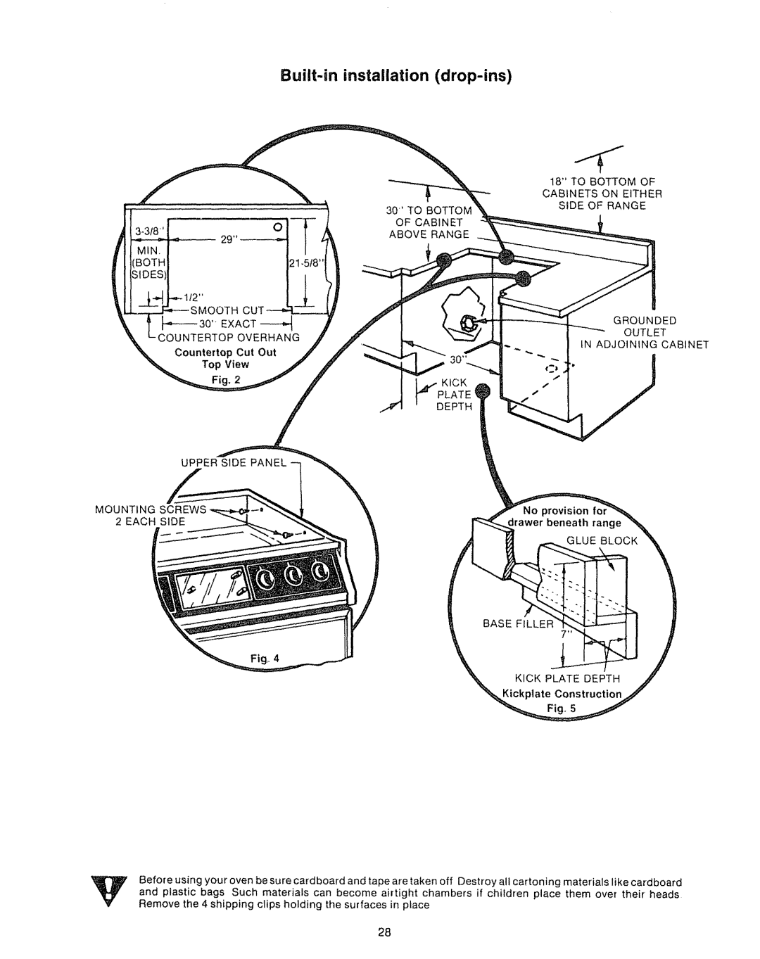 Kenmore Kitchen Grill manual Built-in installation drop-ins, Top View, EConstruction 