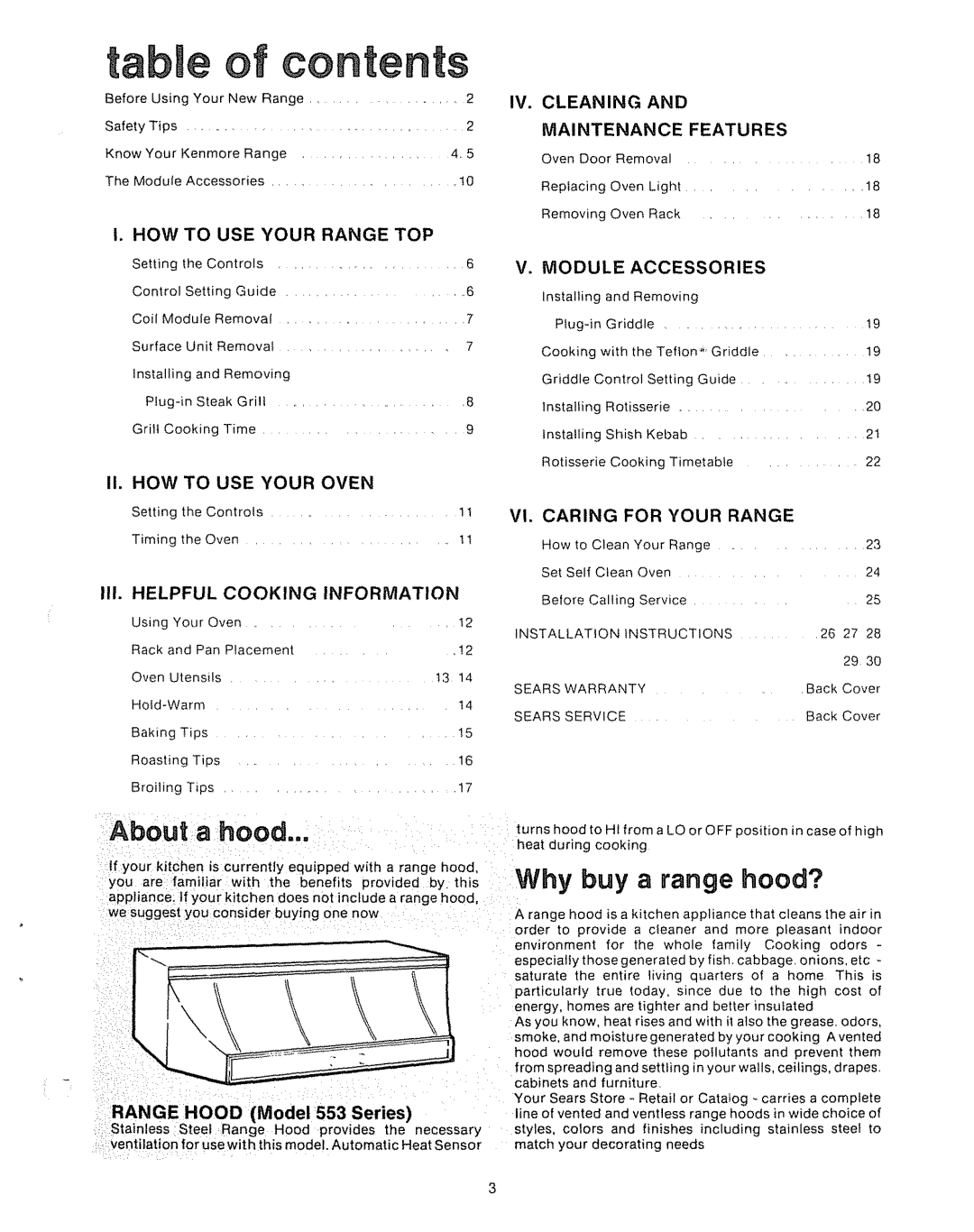 Kenmore Kitchen Grill manual TabJe Conten 