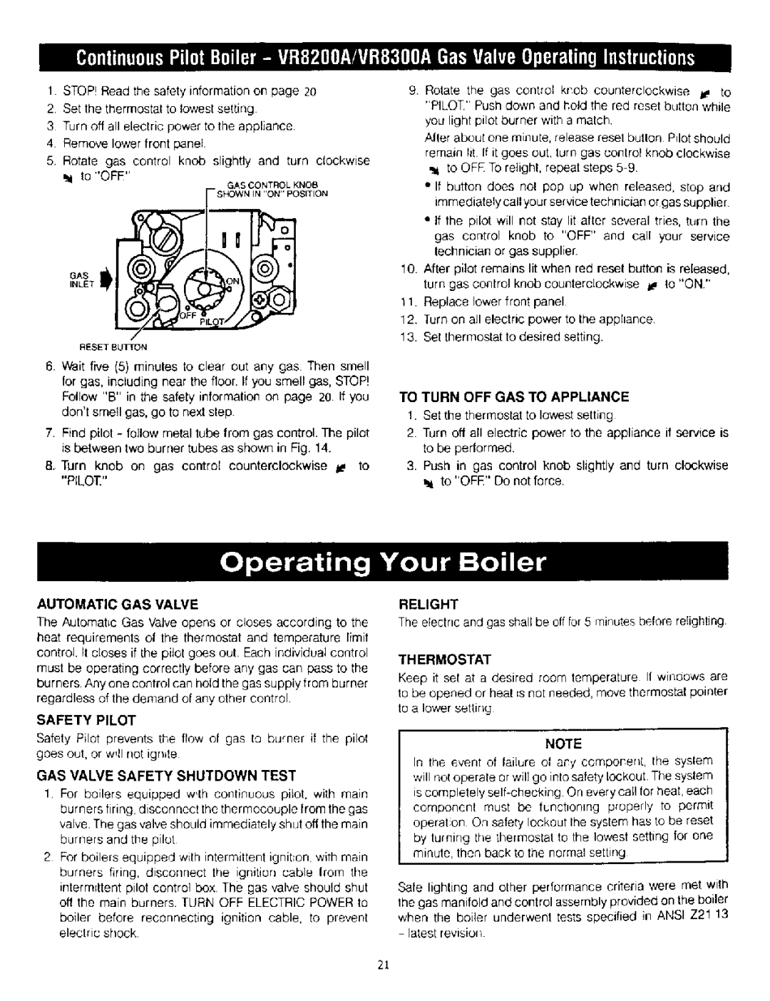 Kenmore KWX - 9V, KWX - 8V, KWX - 3V Automatic GAS Valve, Safety Pilot, GAS Valve Safety Shutdown Test, Relight, Thermostat 