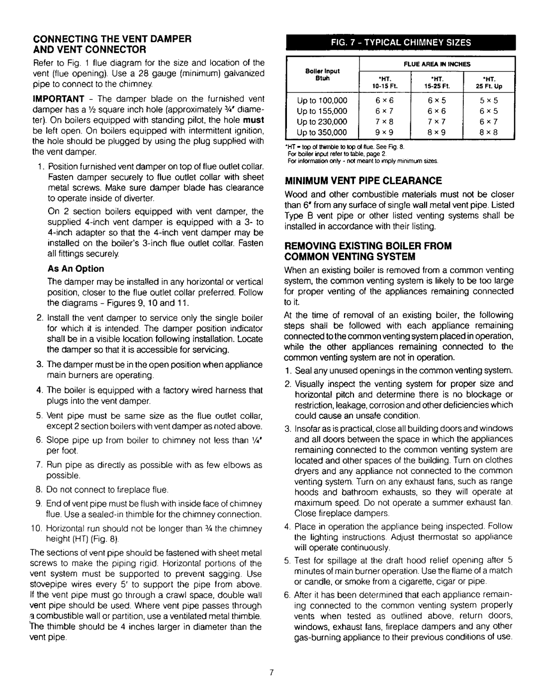 Kenmore KWX - 9V, KWX - 8V, KWX - 3V, KWX - 6V Connecting the Vent Damper Vent Connector, Minimum Vent Pipe Clearance 