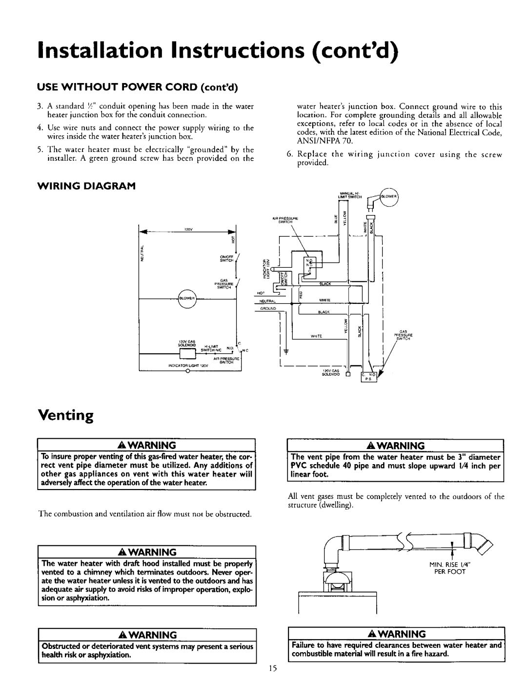 Kenmore 153.335962, L53.335816, 153.335942, 153.335845, 153.335862, 153.335916 Venting, Wiring Diagram, Iwarning, Awarning 