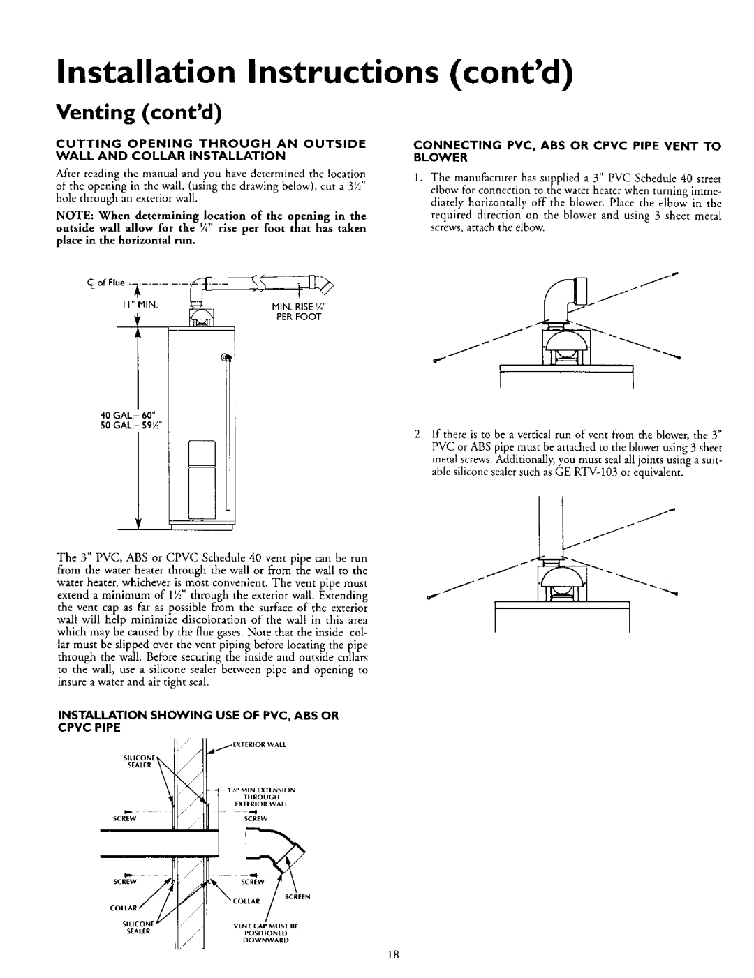 Kenmore L53.335816 Connecting PVC, ABS or Cpvc Pipe Vent to Blower, Installation Showing USE of PVC, ABS or Cpvc Pipe 