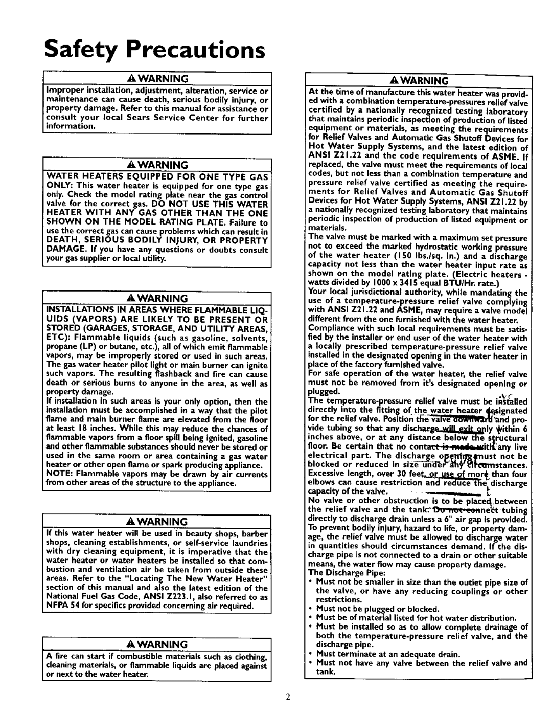 Kenmore 153.335845, L53.335816, 153.335942, 153.335962, 153.335862, 153.335916 owner manual Safety Precautions, `Warning 