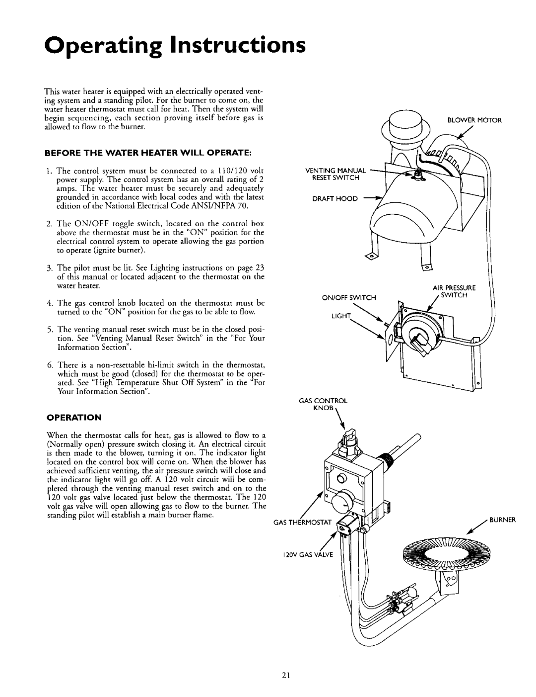 Kenmore 153.335962, L53.335816, 153.335942, 153.335845 Operating Instructions, Before the Water Heater will Operate 