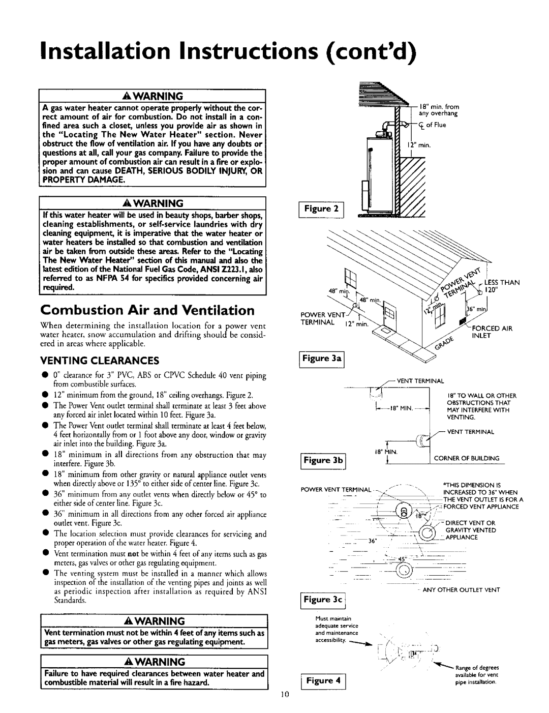 Kenmore 153.335862 Installation Instructions contd, cI, Combustion Air and Ventilation, iIWARNING, F,gu3b, Iiwarning 