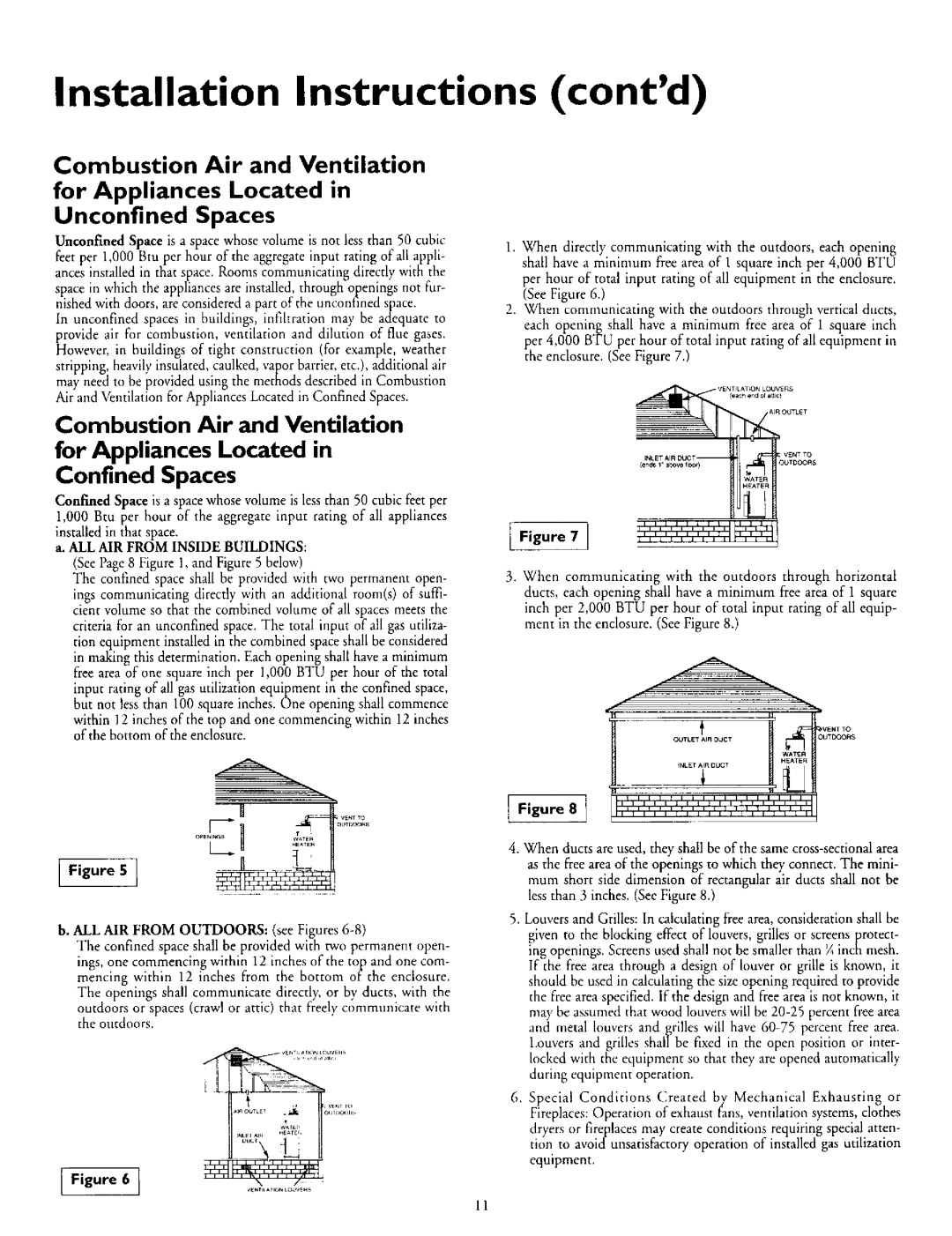Kenmore 153.335916, L53.335816, 153.335942 Installation Instructions contd, for Appliances Located in Unconfined Spaces 