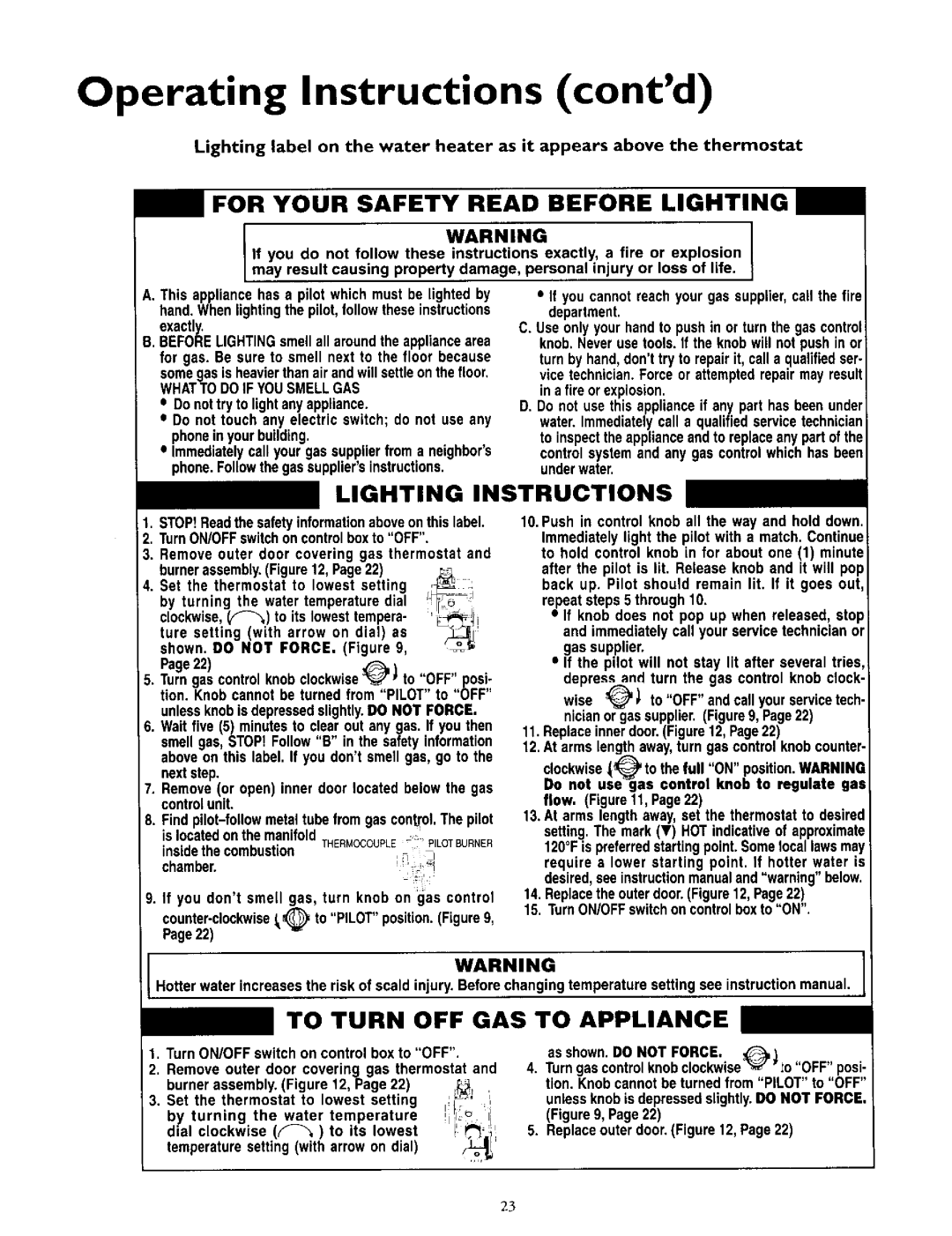 Kenmore 153.335916, L53.335816 Operating Instructions contd, For Your Safety Read Before Lighting, Lighting Instructions 