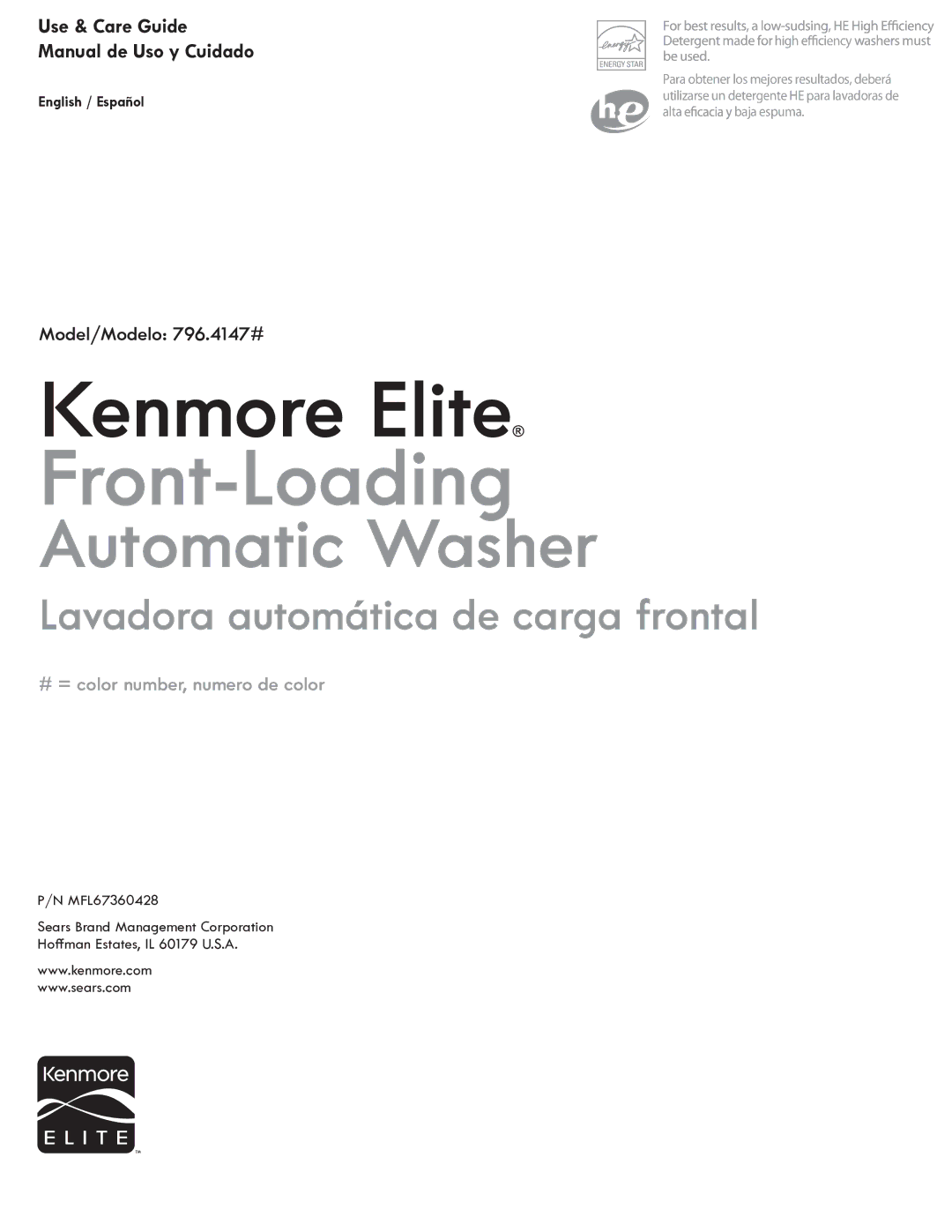 Kenmore MFL67360428 manual Model/Modelo 796.4147#, Use & Care Guide Manual de Uso y Cuidado 