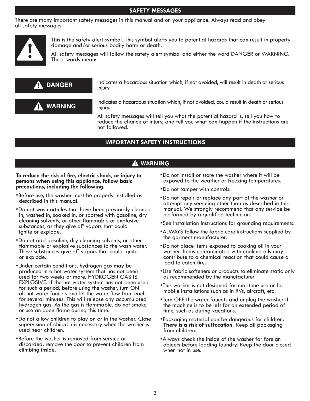 Kenmore MFL67360428 manual Safety Messages 