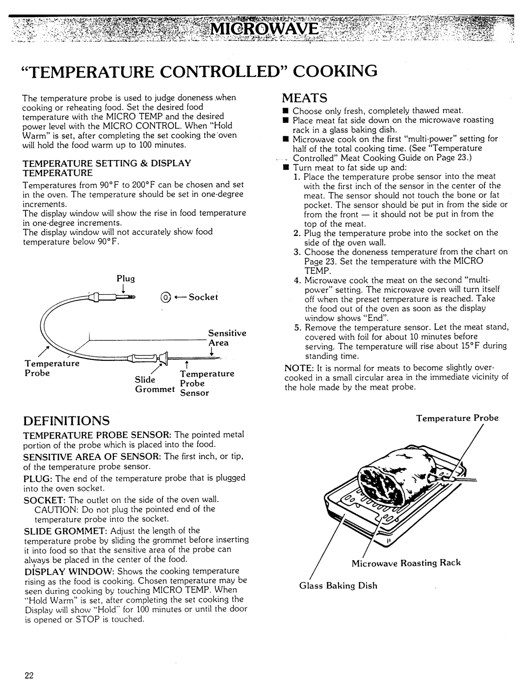 Kenmore Microwave Oven manual Temperature Controlled, Cooking, Temperature Setting & Display, Microwave Roasting Rack 