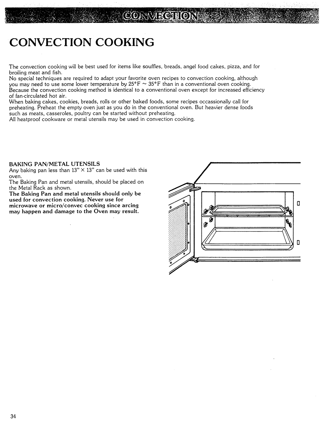 Kenmore Microwave Oven manual Convection Cooking, Baking PAN/METAL Utensils 