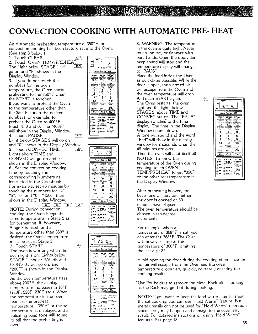 Kenmore Microwave Oven manual Convection Cooking with Automatic PRE-HEAT, Pause, Convec Time, ?i 2,,=,, n 