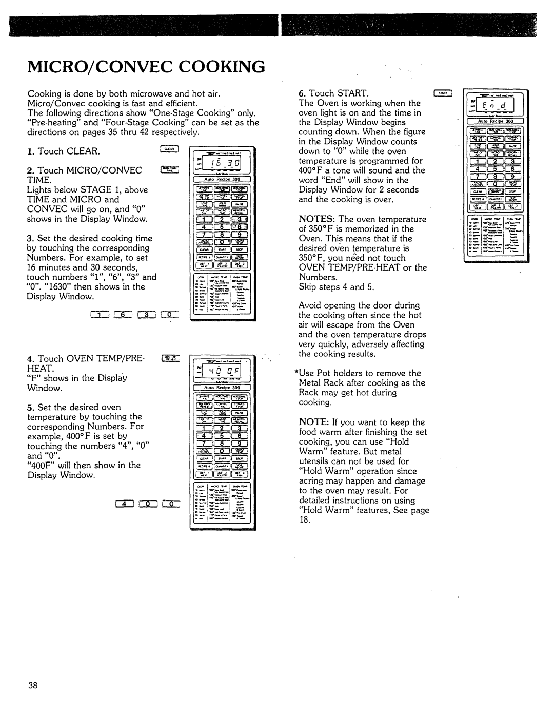 Kenmore Microwave Oven manual MICRO/CONVEC Cooking, Micro/Convec, Stage, Oven TEMP/PRE-HEAT, Heat 