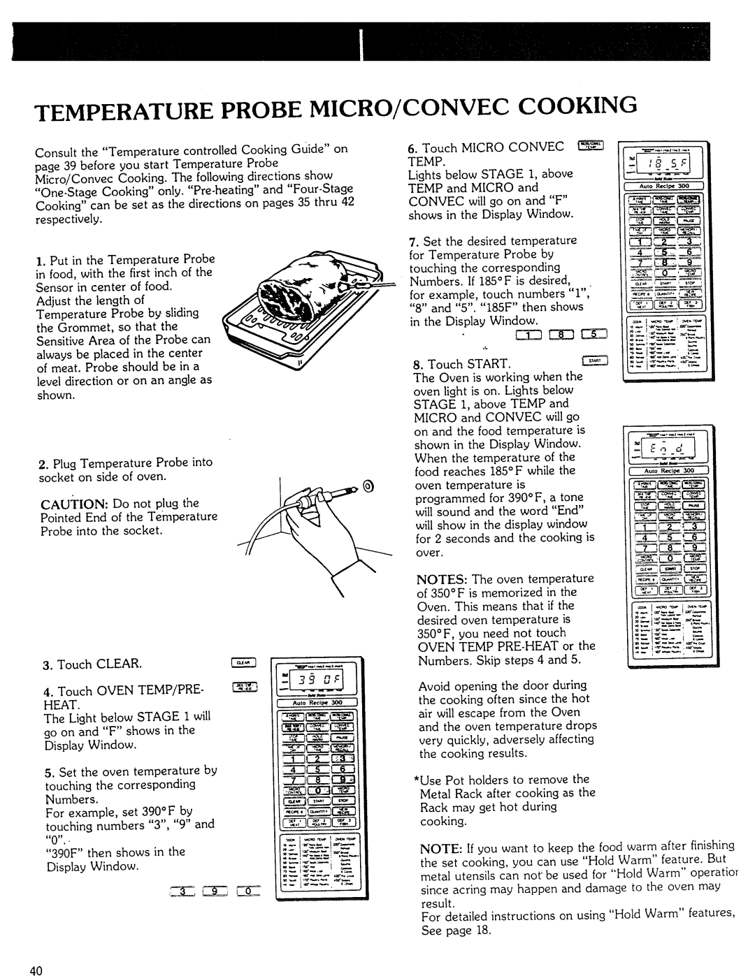 Kenmore Microwave Oven manual Temperature Probe MICRO/CONVEC Cooking 