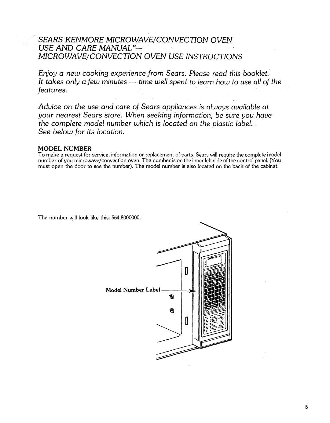 Kenmore Microwave Oven manual Model Number Label 