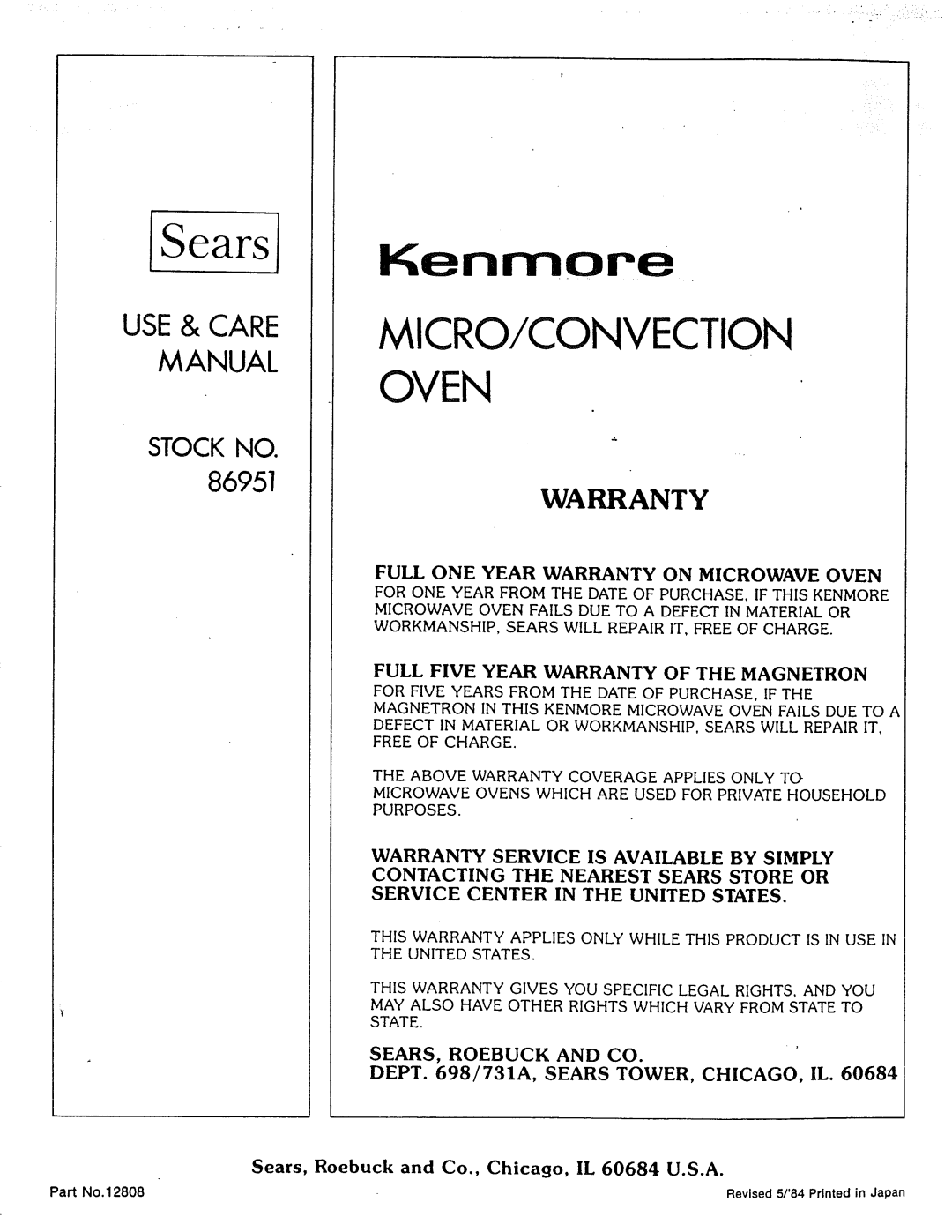 Kenmore Microwave Oven manual Kenmore 