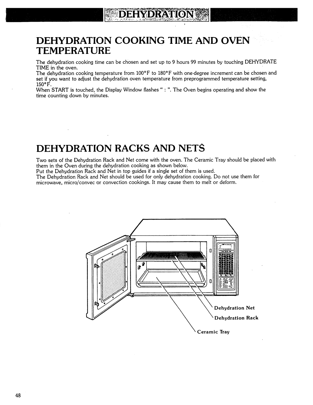 Kenmore Microwave Oven manual Dehydration Cooking Time And Oven, Temperature, Dehydration Racks And Nets 