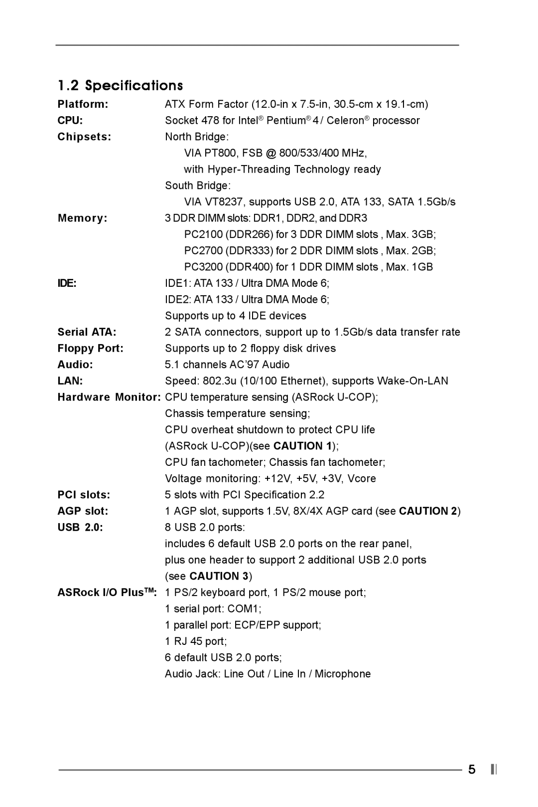 Kenmore P4VT8 user manual Specifications, Cpu, Ide, Lan 