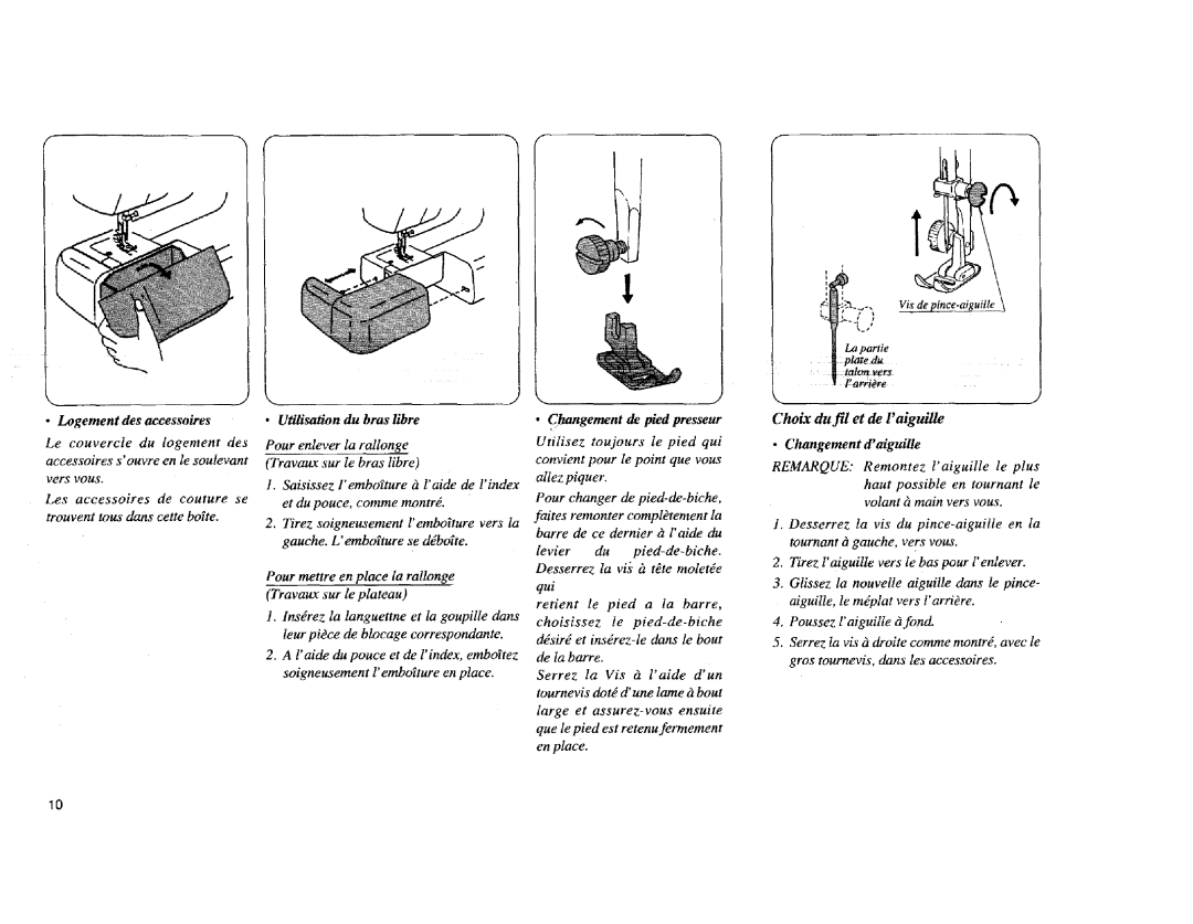 Kenmore Sewing Machine manual Lapartie, Cbangement de pied presseur, Choix du f!l et de laiguille Changementdaiguille 