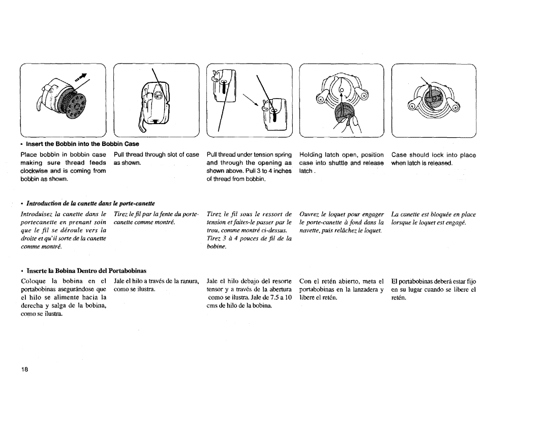 Kenmore Sewing Machine manual Lnserte la Bobina Dentro del Portabobinas, Thread from bobbin 