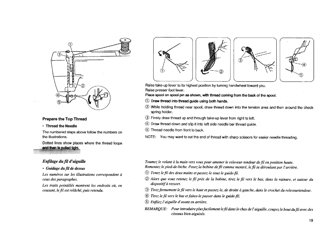 Kenmore Sewing Machine manual Enfilage du fil d aiguille Guidage duf!l de dessus 