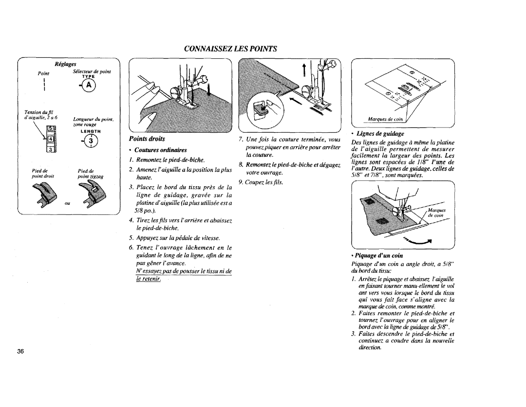 Kenmore Sewing Machine manual Points droits 