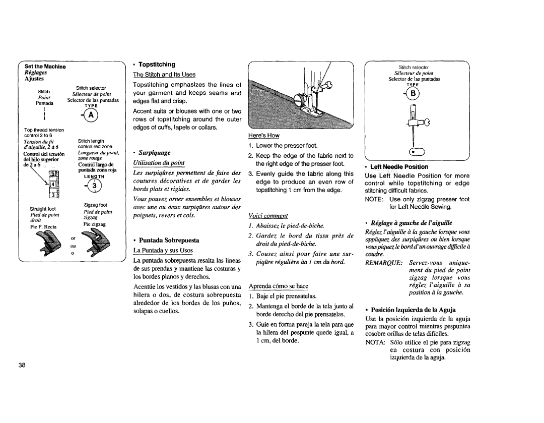 Kenmore Sewing Machine manual Aprenda c6mo se hace Baje el pie prensatelas, Topstitching, Use Left Noodle Position for more 