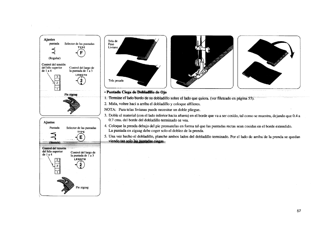 Kenmore Sewing Machine manual Mida, voltee haci a arriba el dobladillo y coloque alfileres 