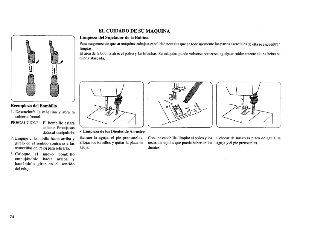 Kenmore Sewing Machine Reemplazo del Bombillo, Limpieza del Sujetador de la Bobina, Limpieza de los Dientes de Arrastre 