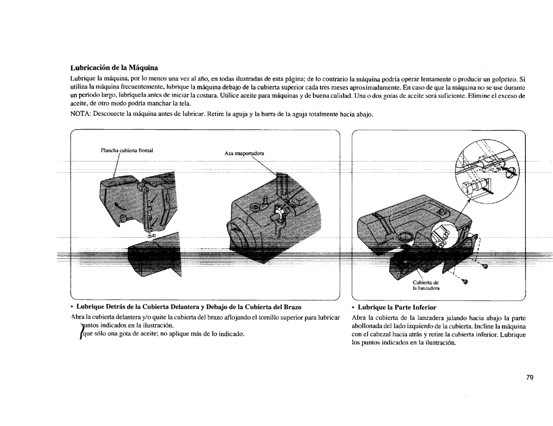 Kenmore Sewing Machine manual Lubricaci6n de la Mfiquina, QntOs indicados en la ilustraci6n 