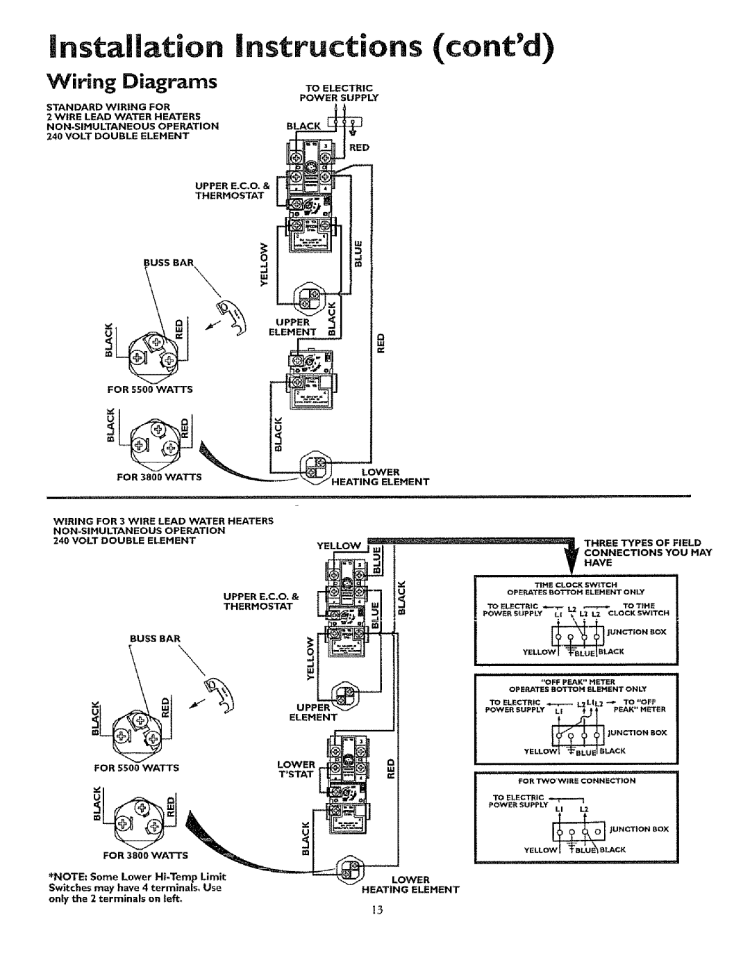 Kenmore 153.327565 50 GAL, SHORT, 153.327865 installation Instructions contd, OR,,00WATTS, Wiling Diagrams, Connect,Onsmay 