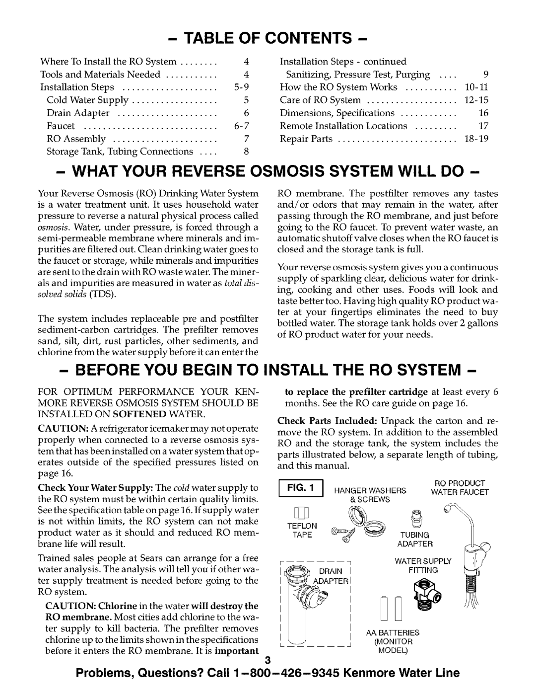 Kenmore ULTRAFILTER 300 625.384720, ULTRAFILTER 500 manual Table of Contents, What Your Reverse Osmosis System will do 