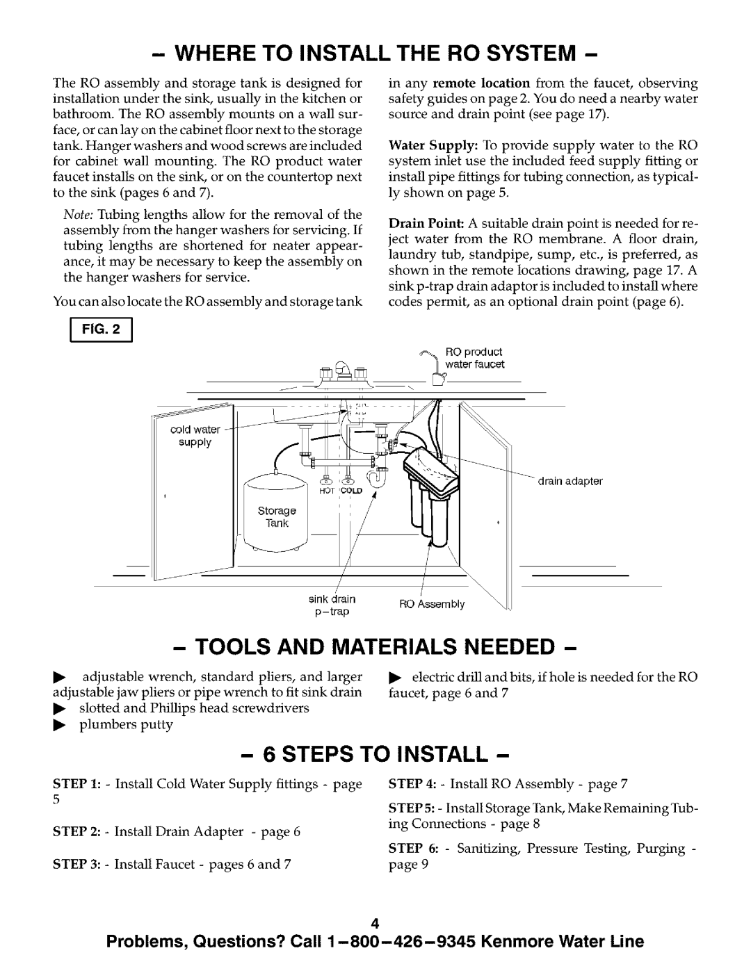 Kenmore ULTRAFILTER 500 manual Where to Install the RO System, Tools and Materials Needed, Steps to Install 