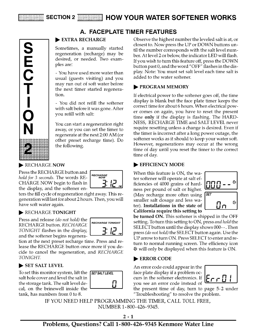 Kenmore ULTRASOFT 175 625.388170, ULTRASOFT 180 625.388180 HOW Your Water Softener Works, Faceplate Timer Features, Uuu 