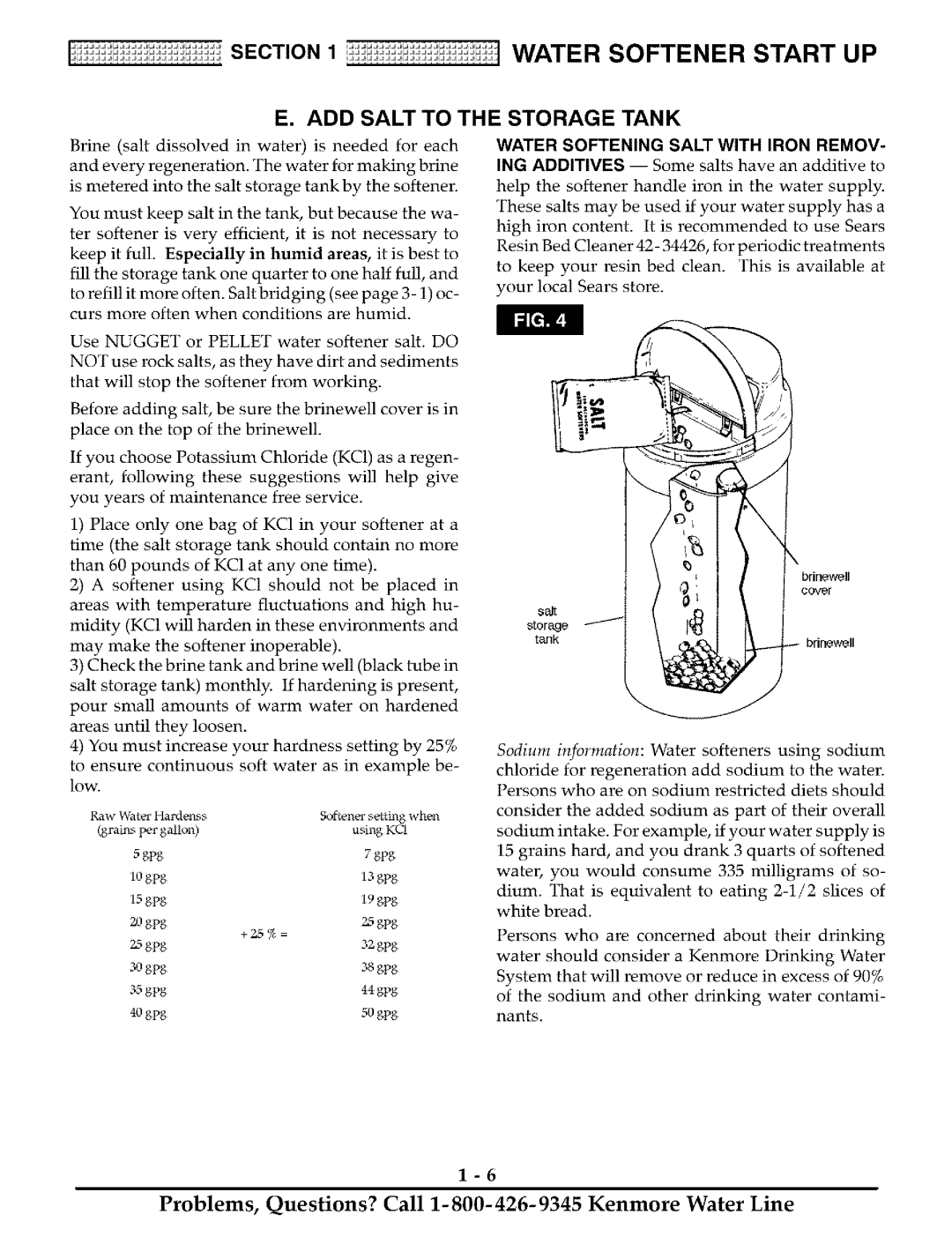 Kenmore ULTRASOFT 180 625.388180 owner manual ADD Salt to the Storage Tank, Water Softening Salt with Iron Remov 